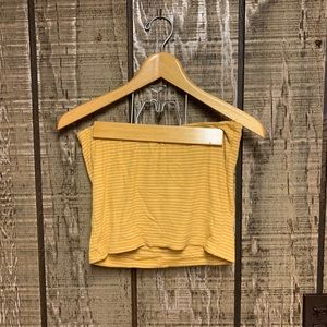yellow and white strip tube top
